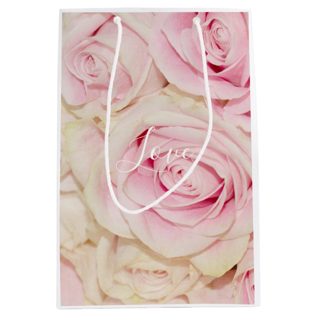 Sac Cadeau Moyen Jolie rose Roses Blanches Aimer (Devant)