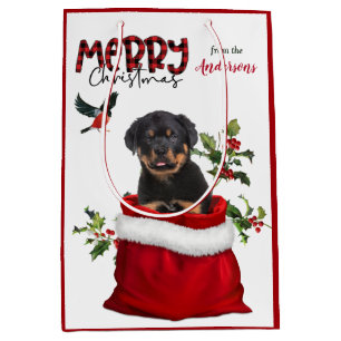 Sac Cadeau Moyen Jolie Rottweiler Chien chiot Noël