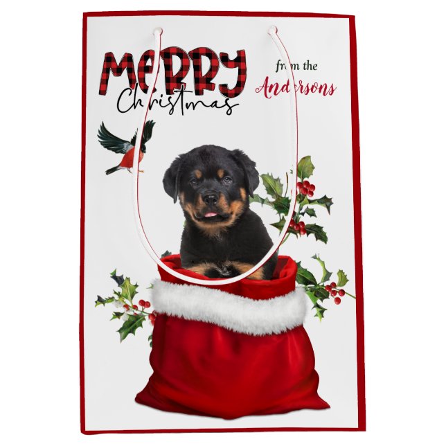 Sac Cadeau Moyen Jolie Rottweiler Chien chiot Noël (Devant)