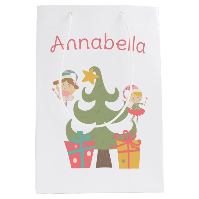Sac Cadeau Moyen Jolies fées de Noël Nom personnalisé (Devant)