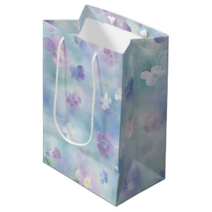 Sac Cadeau Moyen Jolies Fleurs Lavande Blanches Baby Shower