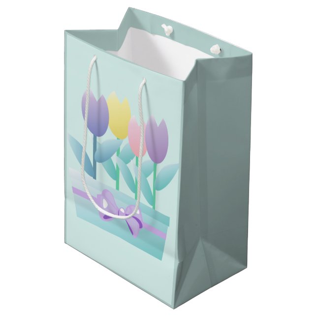 Sac Cadeau Moyen Jolies Tulipes de Pâques personnalisées MGB (Devant Angle)