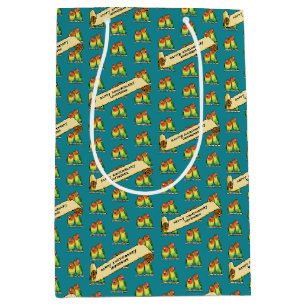 Sac Cadeau Moyen Jolis Inséparables Joyeux Anniversaire Romantique 