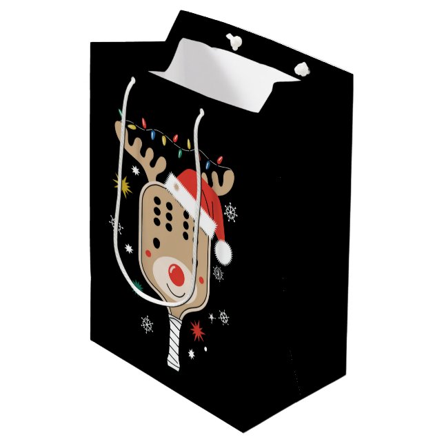 Sac Cadeau Moyen Joueur de Pickleball Noël Reindees Noël (Devant Angle)