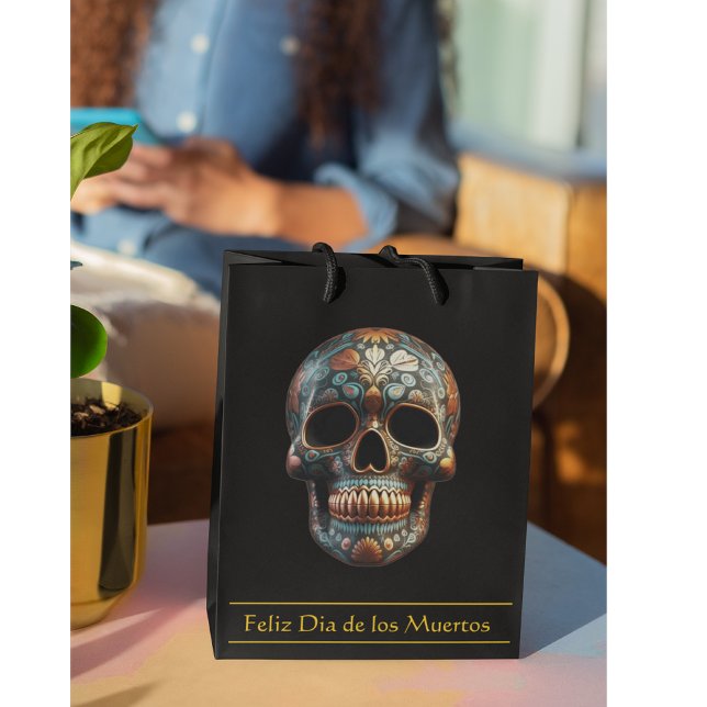 Sac Cadeau Moyen Jour 3D du crâne mort, personnalisé (Créateur téléchargé)