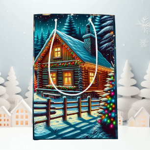 Sac Cadeau Moyen Journal Cabine le soir de Noël