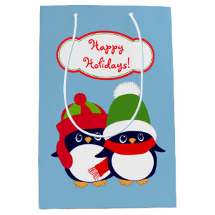 Sac Cadeau Moyen Jours fériés de mignons pingouins et hibou