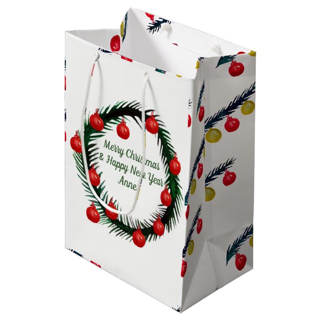 Sac Cadeau Moyen Jours fériés élégants, couronne de Noël (Devant Angle)