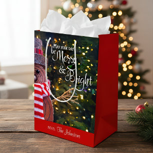 Sac Cadeau Moyen Jours Soyez Merry Bright Russe Snowman Nom Personn