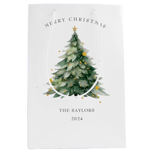 Sac Cadeau Moyen Joyeuse famille d'arbres de Noël (Devant)