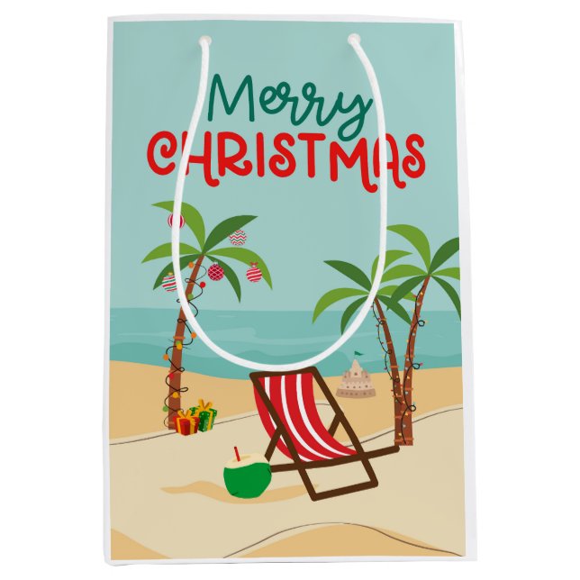Sac Cadeau Moyen Joyeuse plage de Noël (Devant)