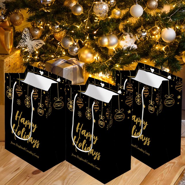 Sac Cadeau Moyen Joyeuses Fêtes Élégantes Entreprise Noir Or Person (Créateur téléchargé)