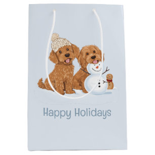 Sac Cadeau Moyen Joyeuses Fêtes Goldendoodle Hiver Chien Bonhomme d