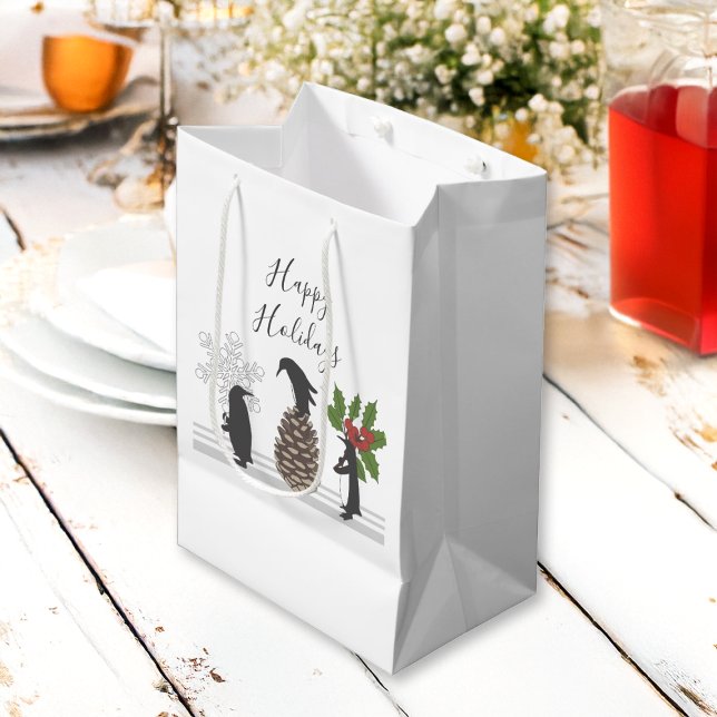 Sac Cadeau Moyen Joyeuses fêtes mignonnes pingouin de Noël drôle (Créateur téléchargé)