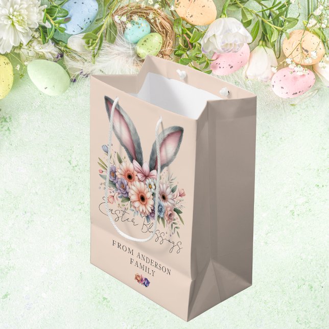 Sac Cadeau Moyen Joyeuses Oreilles de lapin de Pâques rose (Créateur téléchargé)