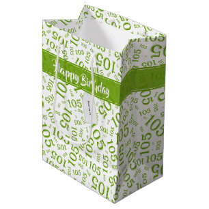 Sac Cadeau Moyen Joyeux 105e anniversaire Vert/Blanc Motif numériqu