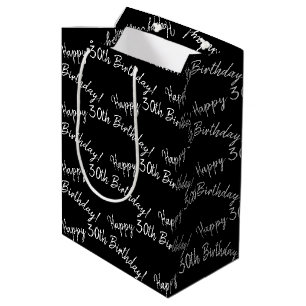 Sac Cadeau Moyen Joyeux 30ème anniversaire en noir