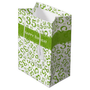 Sac Cadeau Moyen Joyeux 35e anniversaire Numéro Motif Vert/Blanc