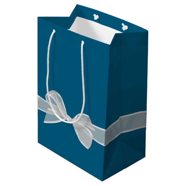 Sac Cadeau Moyen Joyeux 40e anniversaire Bow blanc sur bleu (Dos Angle)
