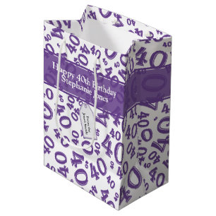 Sac Cadeau Moyen Joyeux 40e anniversaire Numéro Motif pourpre/blanc