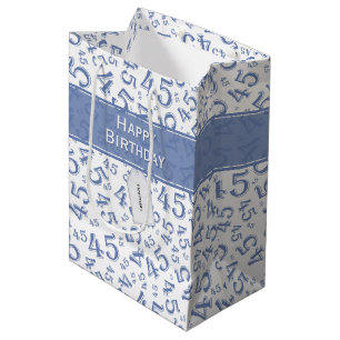 Sac Cadeau Moyen Joyeux 45e anniversaire Numéro Motif Bleu/Blanc