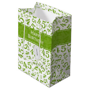 Sac Cadeau Moyen Joyeux 45e anniversaire Numéro Motif Vert/Blanc