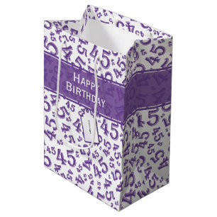 Sac Cadeau Moyen Joyeux 45e anniversaire Numéro Motif violet/blanc