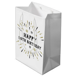 Sac Cadeau Moyen Joyeux 50e anniversaire feux d'artifice Blanc Blac