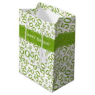 Sac Cadeau Moyen Joyeux 50e anniversaire Numéro Motif Vert/Blanc