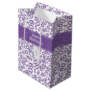 Sac Cadeau Moyen Joyeux 60e anniversaire Numéro Motif violet/blanc