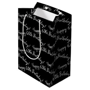 Sac Cadeau Moyen Joyeux 60ème anniversaire en noir