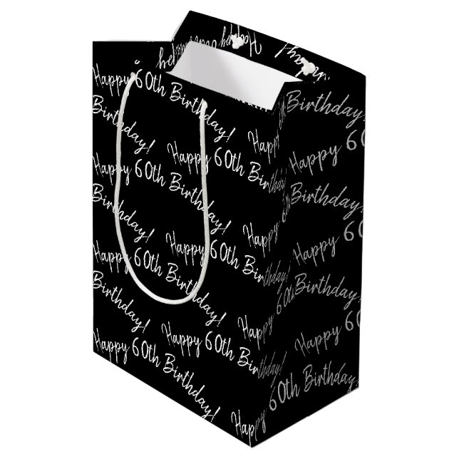 Sac Cadeau Moyen Joyeux 60ème anniversaire en noir (Dos Angle)