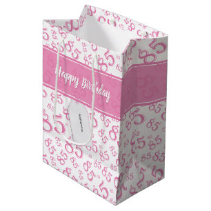 Sac Cadeau Moyen Joyeux 85e anniversaire Numéro Motif rose/blanc