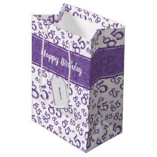 Sac Cadeau Moyen Joyeux 85e anniversaire Numéro Motif violet/blanc