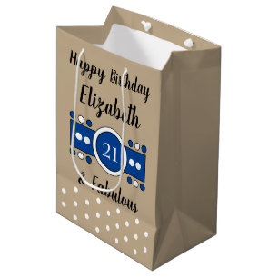 Sac Cadeau Moyen Joyeux anniversaire 21 et bleu marron fabuleux