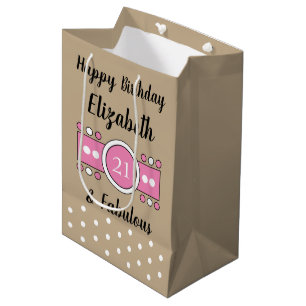 Sac Cadeau Moyen Joyeux anniversaire 21 et rose brun fabuleux