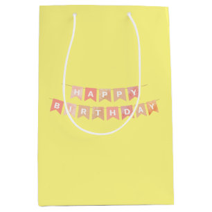 Sac Cadeau Moyen Joyeux anniversaire, arrière - plan jaune,
