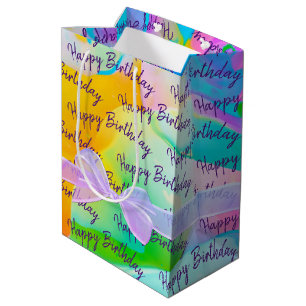 Sac Cadeau Moyen Joyeux anniversaire avec Bow sur Abstrait