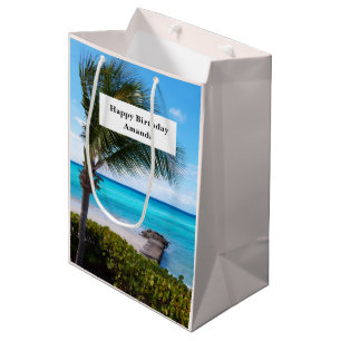 Sac Cadeau Moyen Joyeux Anniversaire Belle Plage Tropicale Arbre Pa