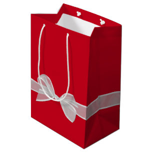 Sac Cadeau Moyen Joyeux Anniversaire Blanc Bow Sur Rouge