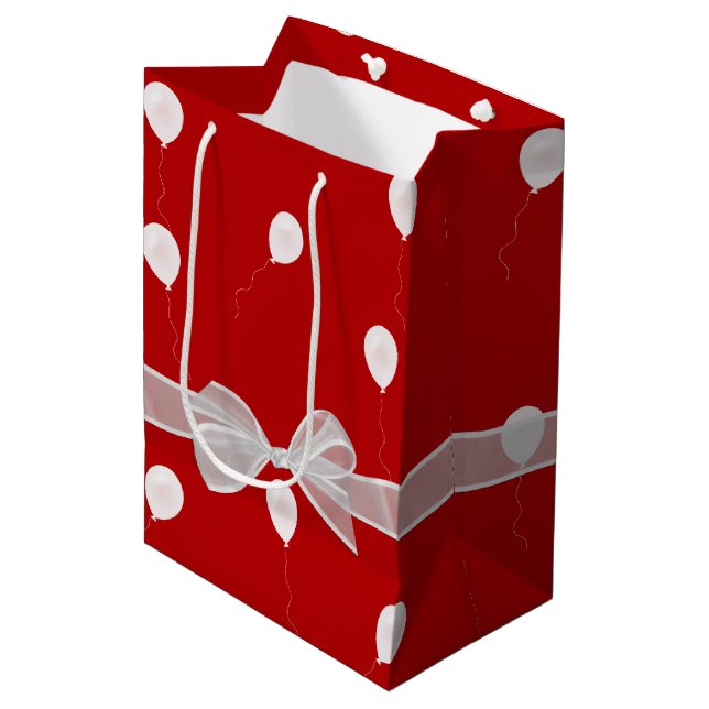 Sac Cadeau Moyen Joyeux Anniversaire Bow et Ballons (Devant Angle)