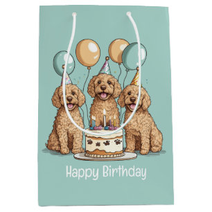 Sac Cadeau Moyen Joyeux Anniversaire Chiens Goldendoodle