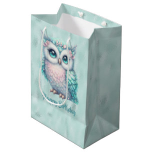 Sac Cadeau Moyen Joyeux Anniversaire Chouette Turquoise sur Shiny A