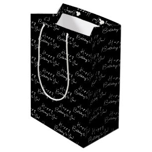 Sac Cadeau Moyen Joyeux anniversaire customisé Motif noir et blanc