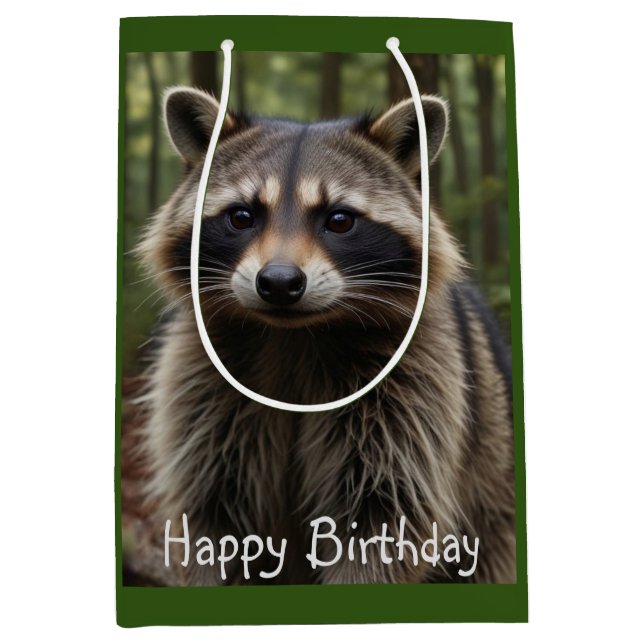 Sac Cadeau Moyen Joyeux Anniversaire Cute Raccoon (Devant)