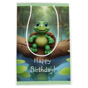 Sac Cadeau Moyen Joyeux anniversaire de la tortue