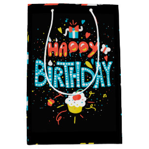 Sac Cadeau Moyen Joyeux anniversaire en noir