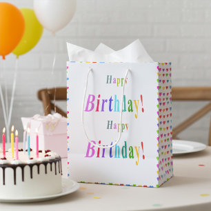 Sac Cadeau Moyen Joyeux Anniversaire et Cœurs Coquins Couleurs Past