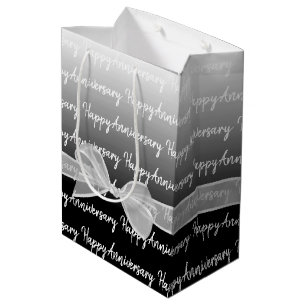 Sac Cadeau Moyen Joyeux Anniversaire Gradient Avec Bow Blanc