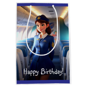 Sac Cadeau Moyen Joyeux Anniversaire Hôtesse de l'Air